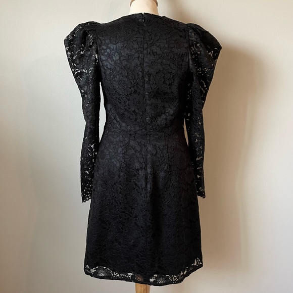 NWT EXPRESS Black Lace Puff Sleeve Fit and Flare Dress - Picture 7 of 9